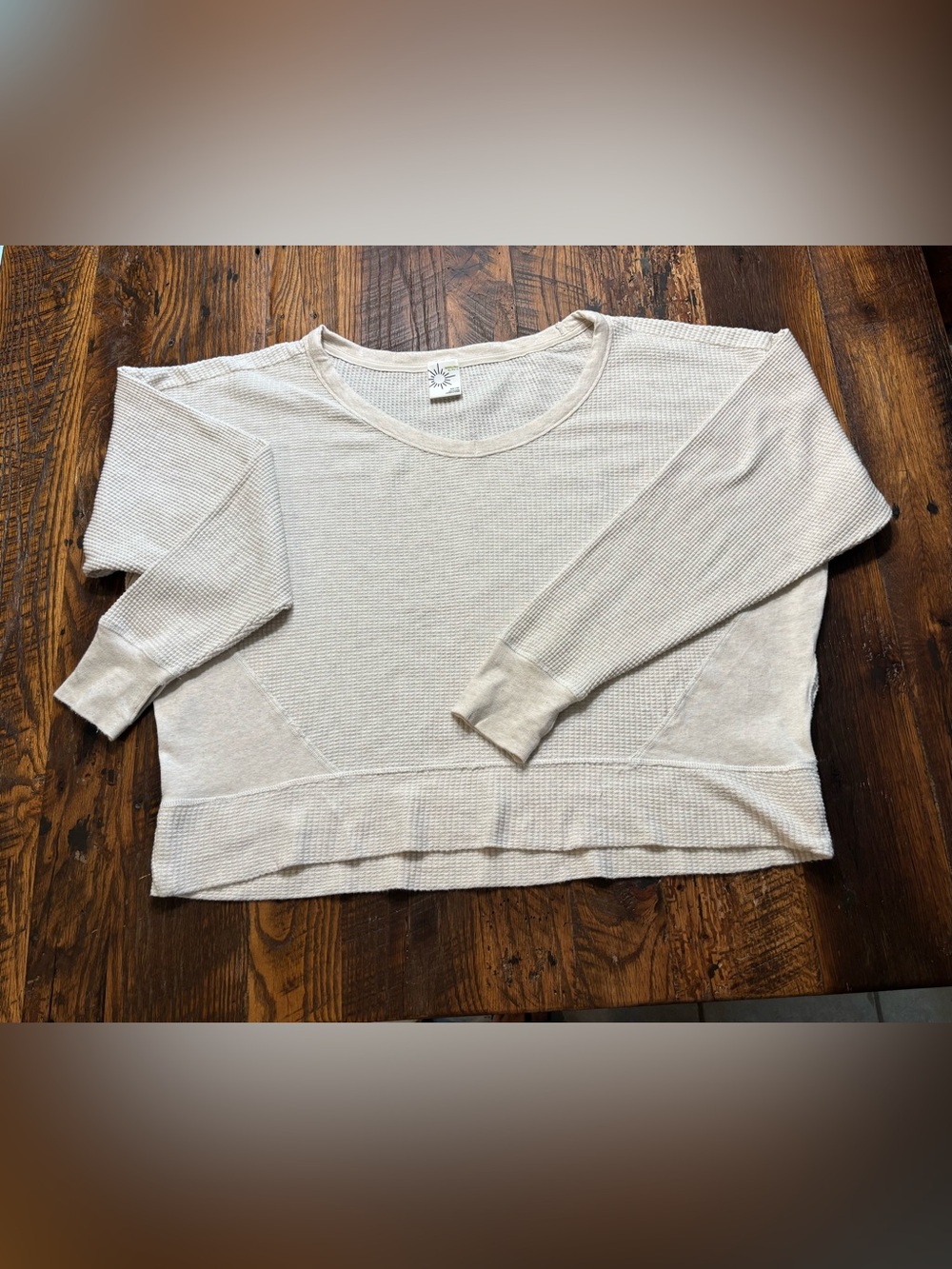 Ladies Aerie Offline XS Cream Waffle Weave Top with Thumbholes